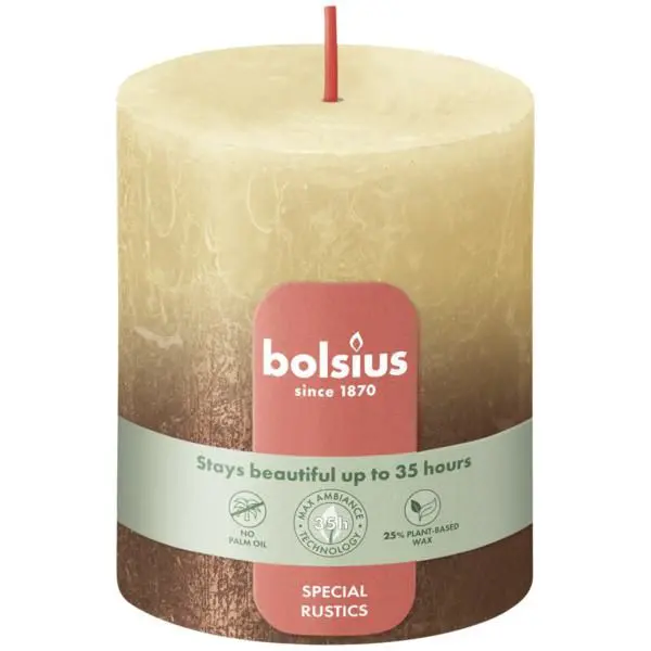 Bolsius Stompkaars Rustiek Fading Metallic 80/68 Oat Beige + Copper (per stuk)