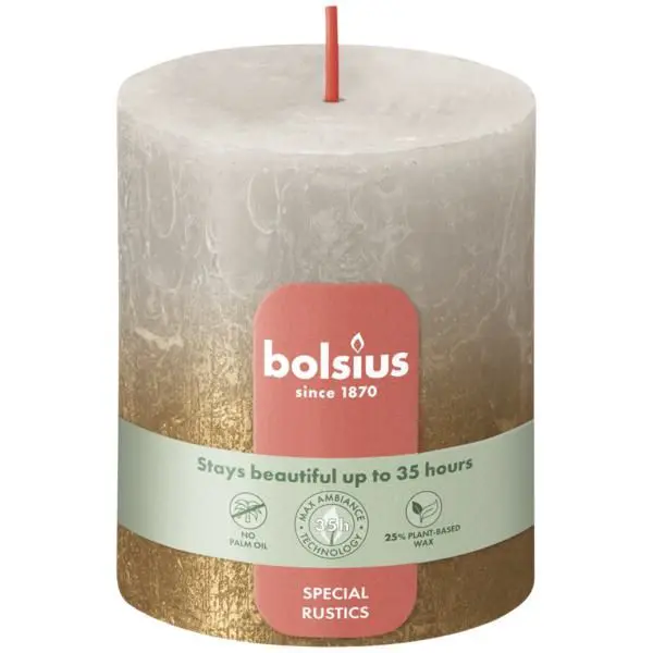 Bolsius Stompkaars Rustiek Fading Metallic 80/68 Sandy Grey + Gold (per stuk)