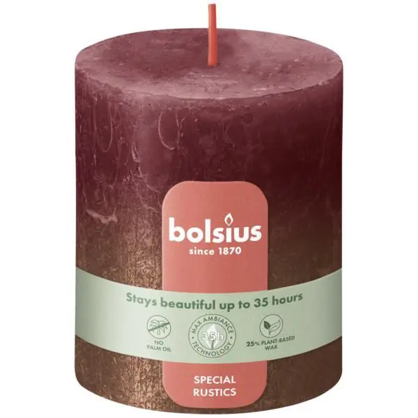 Bolsius Stompkaars Rustiek Fading Metallic 80/68 Velvet Red + Copper (per stuk)