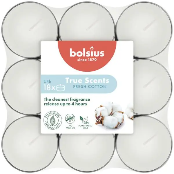 Bolsius Geurtheelicht True Scents Fresh Cotton (18 stuks)