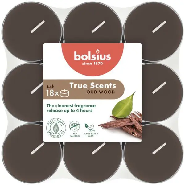 Bolsius Geurtheelicht True Scents Oud Wood (18 stuks)