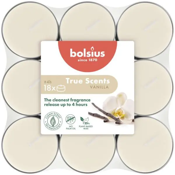 Bolsius Geurtheelicht True Scents Vanilla (18 stuks)
