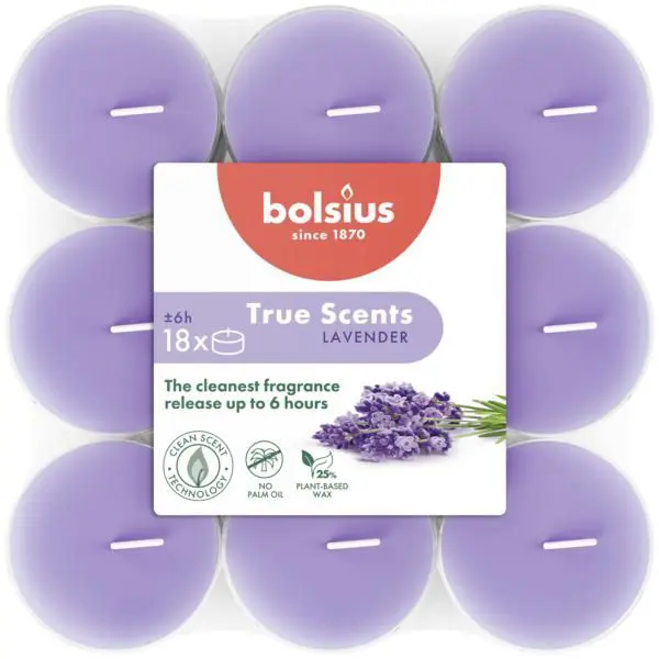 Bolsius Geurtheelicht 6u. True Scents Lavender (18 stuks)
