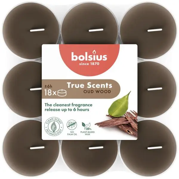 Bolsius Geurtheelicht 6u. True Scents Oud Wood (18 stuks)
