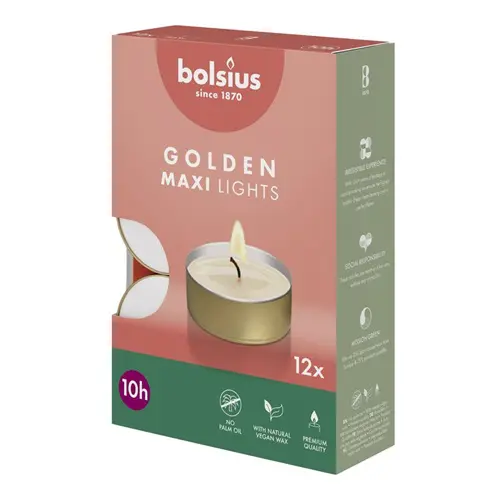 Bolsius Maxi-licht 10-uur Gouden Cup (12 stuks)