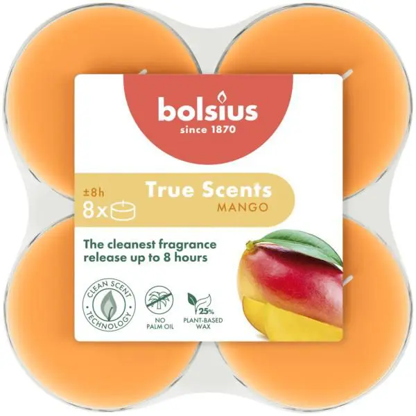 Bolsius Geurtheelicht Maxi <br /> Clear Cup True Scents Mango (8 stuks)