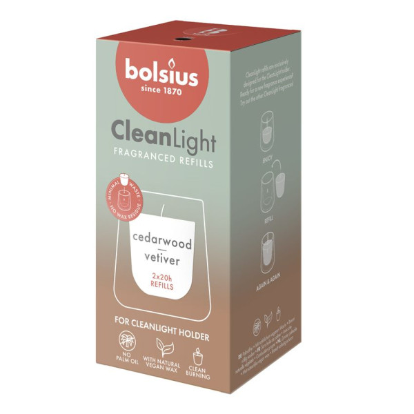 Bolsius Navulling Clean Light Cedarwood & Vetiver (2 stuks)