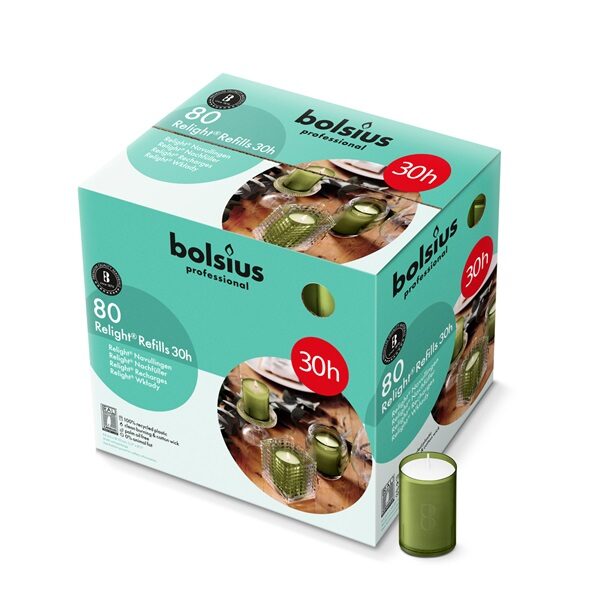 Bolsius Professional ReLight 30 uur Navullingen Olijfgroen (80 stuks)