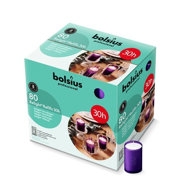 Bolsius Professional ReLight 30 uur Navullingen Paars (80 stuks)