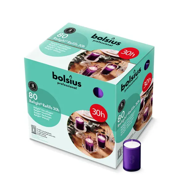 Bolsius Professional ReLight 30 uur Navullingen Paars (80 stuks)