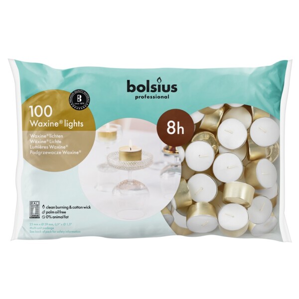 Bolsius Professional Theelicht 8-uur Gouden Cup (100 stuks)