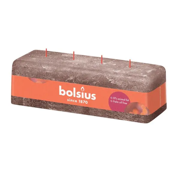 Bolsius 4-lonten <br /> Rustiekkaars <br /> Rustic Taupe <br /> 8 x 9 x 25 cm (per stuk)