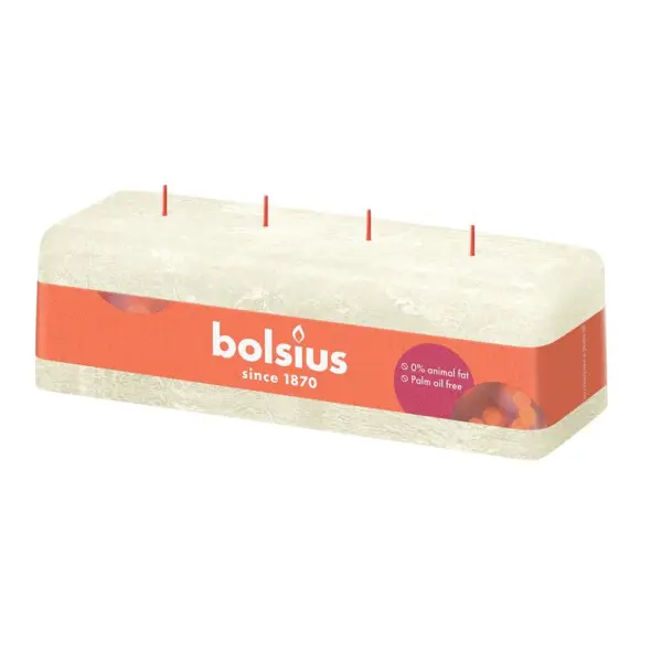 Bolsius 4-lonten <br /> Rustiekkaars <br /> Soft Pearl <br /> 8 x 9 x 25 cm (per stuk)