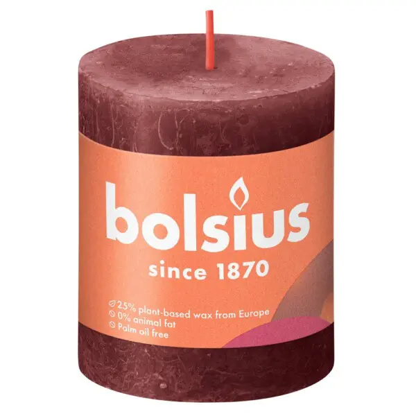 Bolsius Stompkaars Rustiek Shine 80/68 Velvet Red (per stuk)