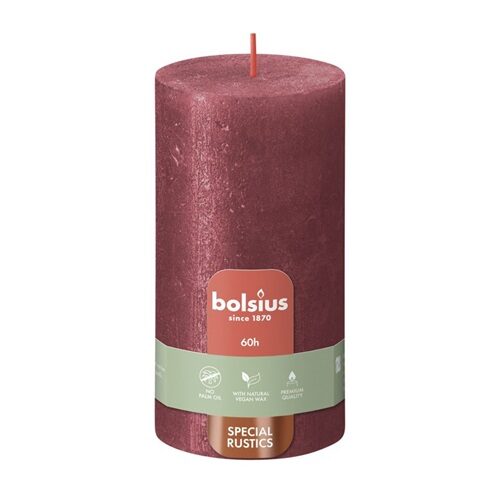 Bolsius Stompkaars Rustiek Shimmer 130/68 Red (per stuk)