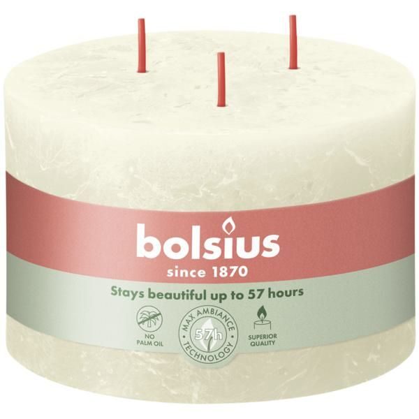Bolsius 3-lonten <br /> Rustiekkaars <br /> Soft Pearl <br /> Ø 9 x 14 cm (per stuk)