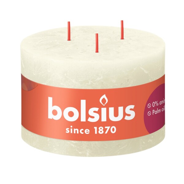 Bolsius 3-lonten <br /> Rustiekkaars <br /> Soft Pearl <br /> Ø 9 x 14 cm (per stuk)