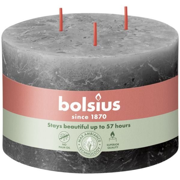 Bolsius 3-lonten <br /> Rustiekkaars <br /> Stormy Grey <br /> Ø 9 x 14 cm (per stuk)