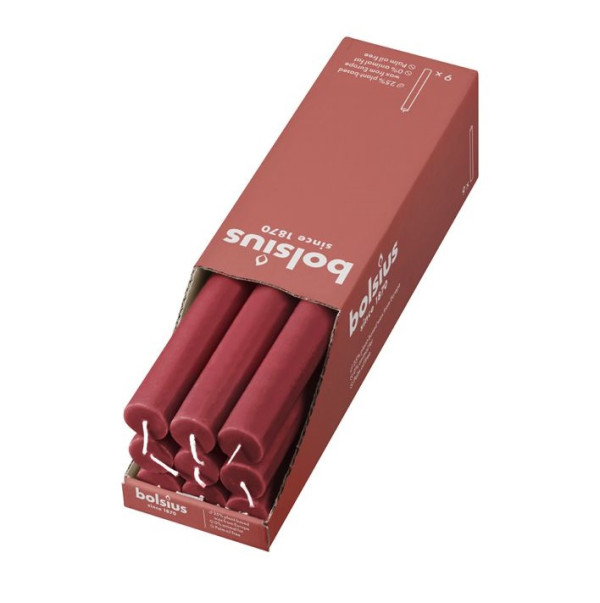 Bolsius Tafelkaars <br /> Rustiek Delikaat Rood <br /> Ø 2.3 x 27 cm <br /> (per 9 stuks)