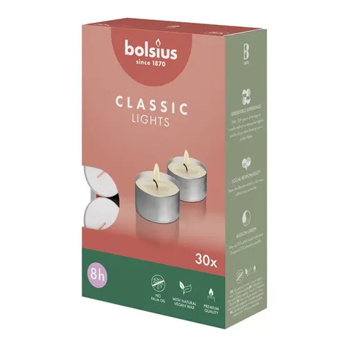 Bolsius Theelicht 8-uur (30 stuks)