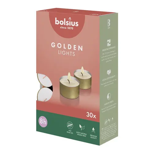 Bolsius Theelicht 8-uur Gouden Cup (30 stuks)