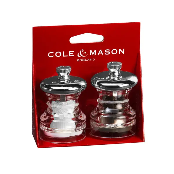 Doorzichtige Chrome Peper- en Zoutmolen Set 6,5 cm