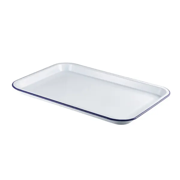 Emaille Foodplateau Wit/Blauw 30,5 x 23,5 x 2,2 cm