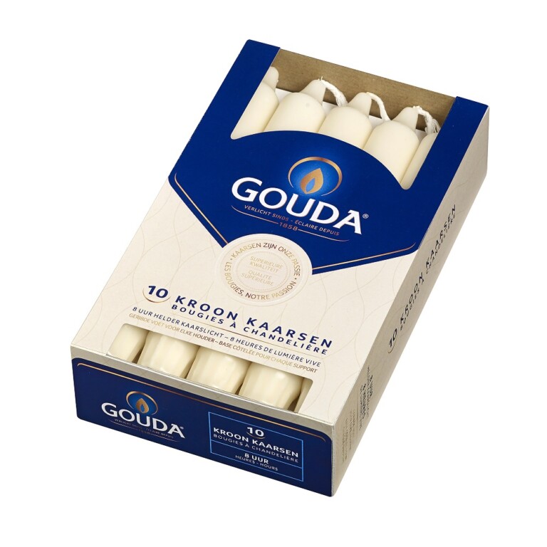 Gouda Kroonkaars Stearine Ivoor (10 stuks)