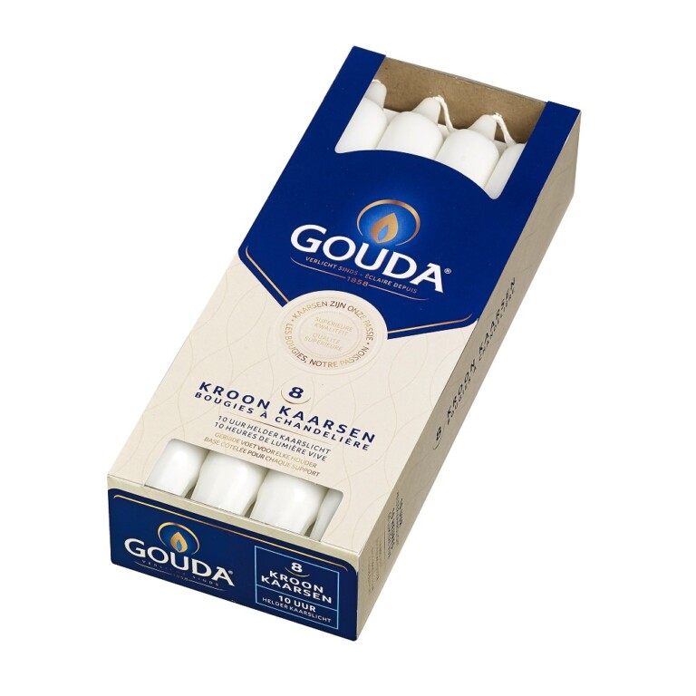 Gouda Kroonkaars Stearine Wit 240/24 (8 stuks)