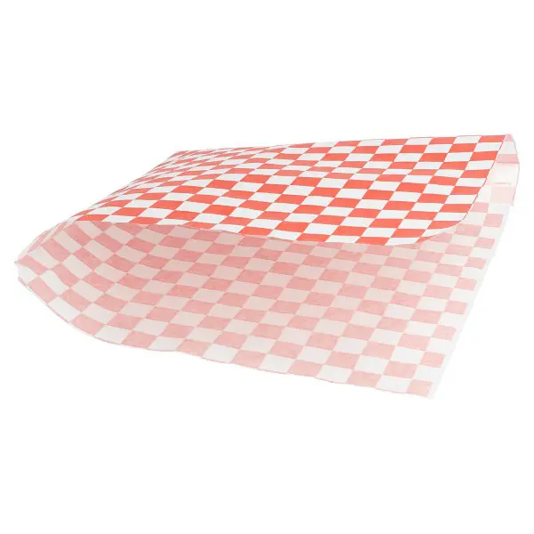 Vetvrij Papier Zakje "Cubes Red/White" <br /> (per 500) 18 x 17 cm