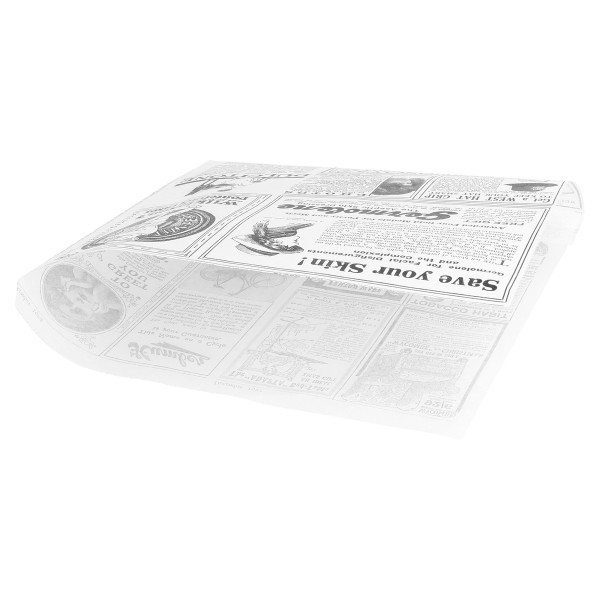 Vetvrij Papier Zakje "Newspaper" Wit <br /> (per 500) 18 x 17 cm